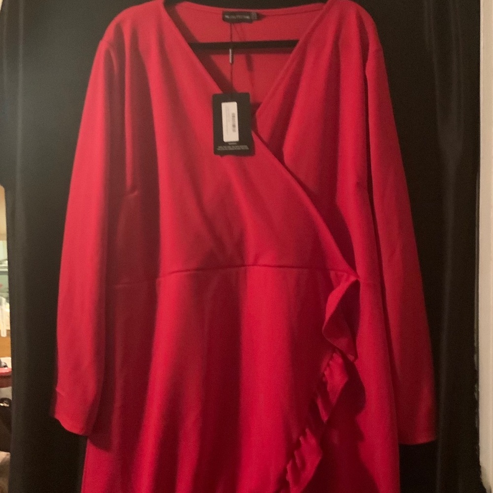 Plus size Red mock-wrap dress